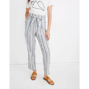 MADEWELL Linen-Cotton Paperbag Pants in Dark Baltic Stripe Size 4 Beachy Summer